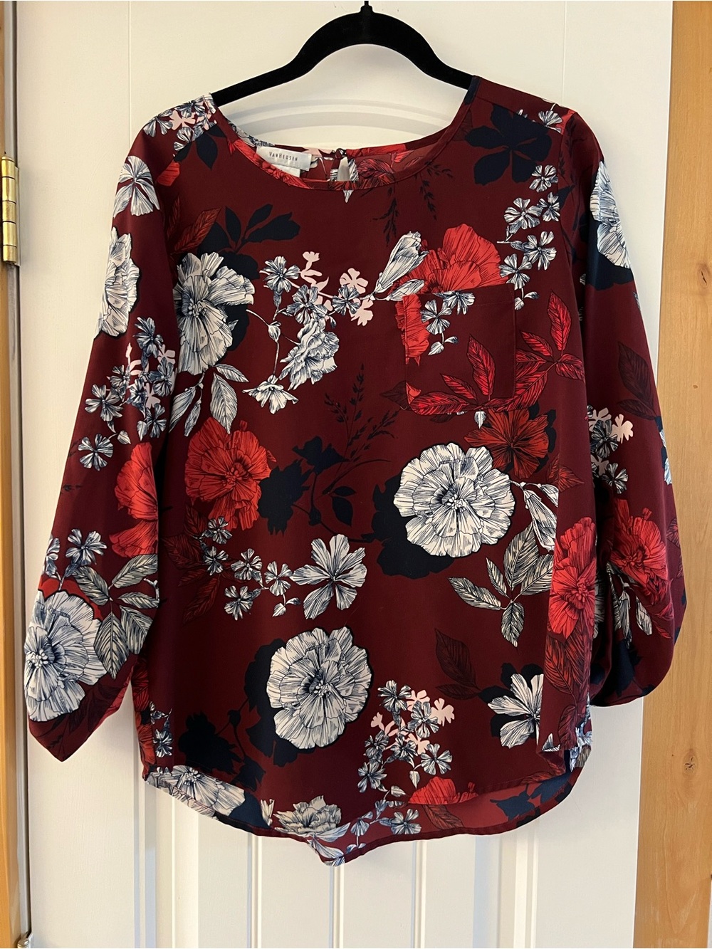 Women’s Floral Long-Sleeve Blouse - Burgundy